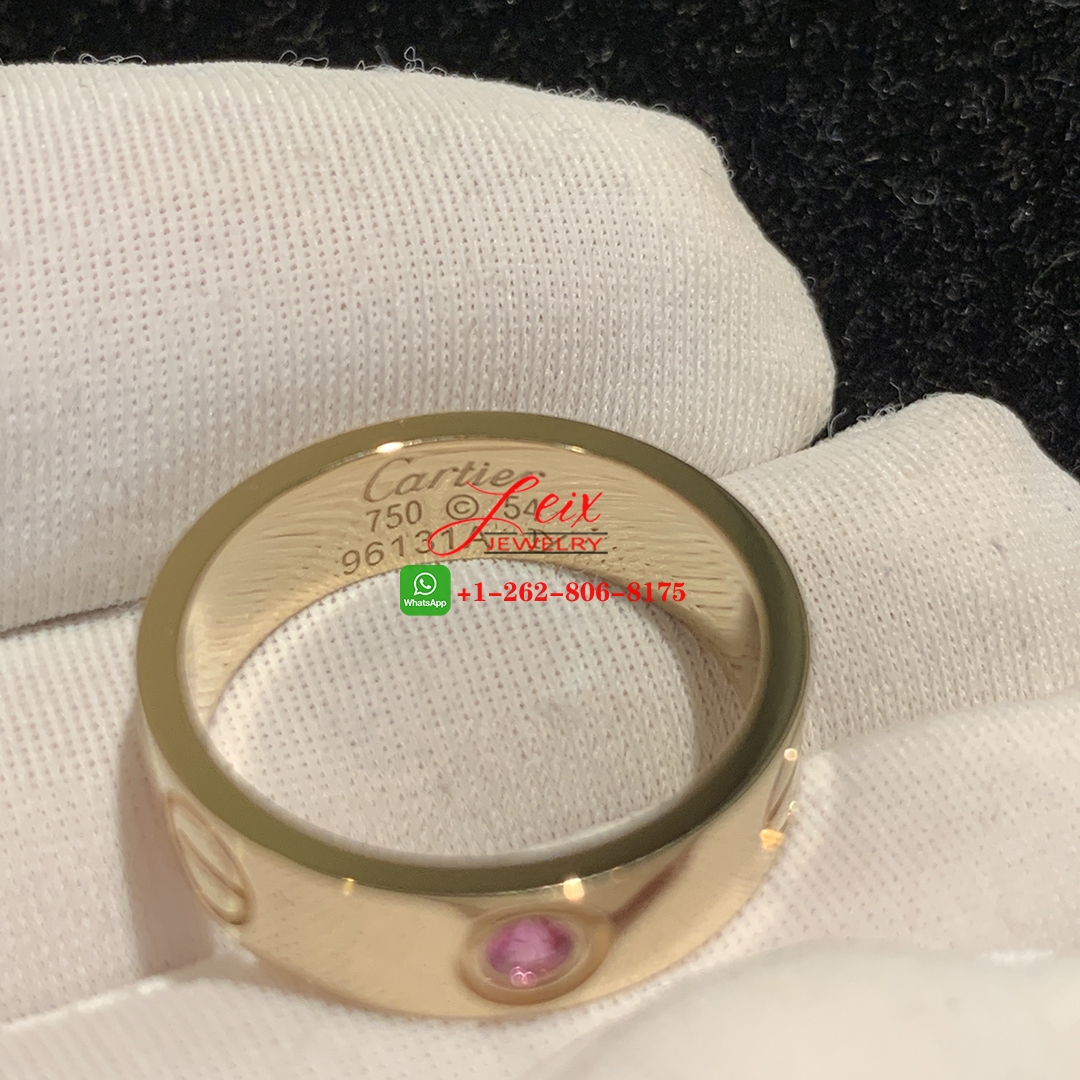 Cartier 18k Yellow Gold & 1 Pink Sapphire 5.5mm Band Love Ring-1 Cartier 18k Yellow Gold 1 Pink Sapphire 5.5mm Band Love Ring
