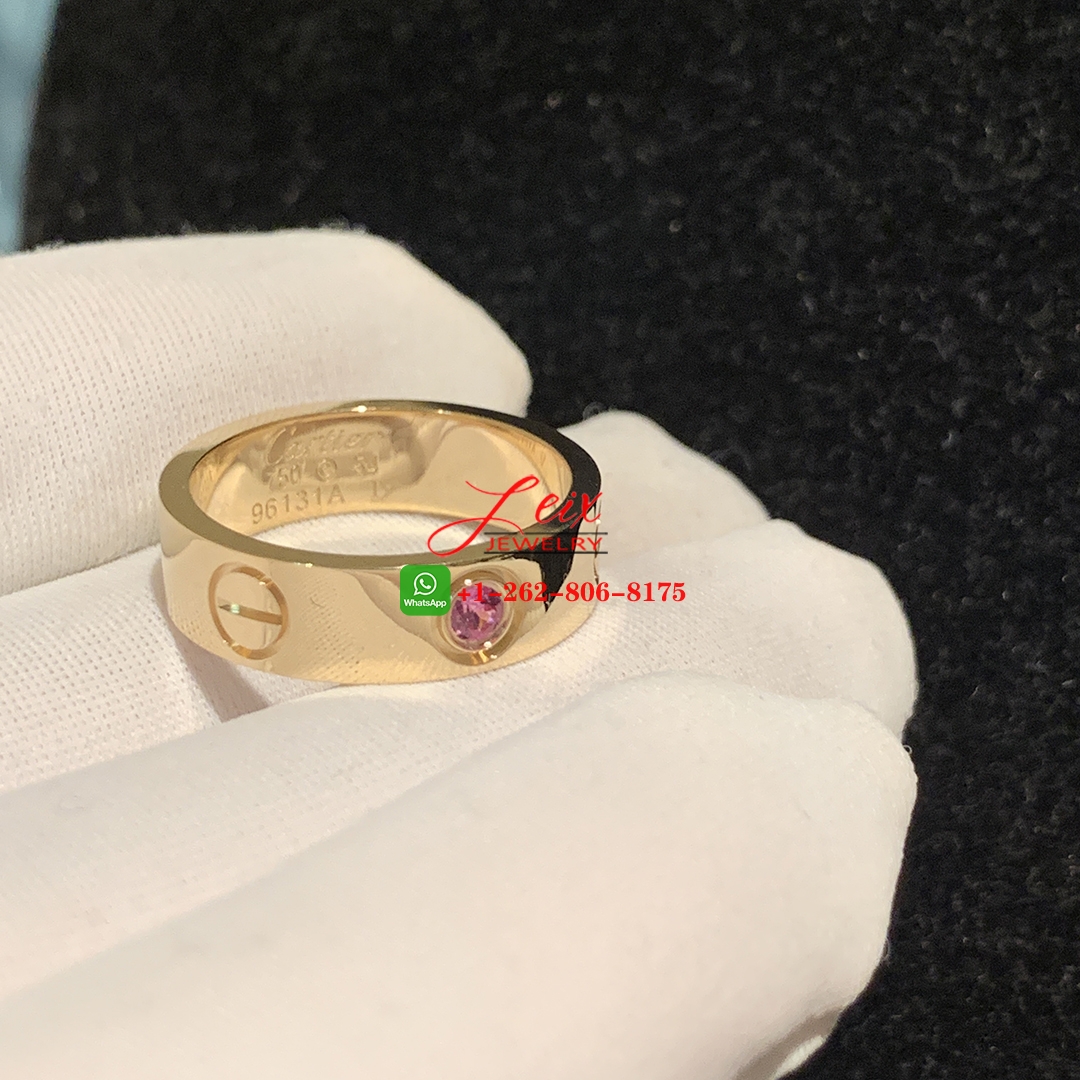 Cartier 18k Yellow Gold & 1 Pink Sapphire 5.5mm Band Love Ring 2 Cartier 18k Yellow Gold 1 Pink Sapphire 5.5mm Band Love Ring