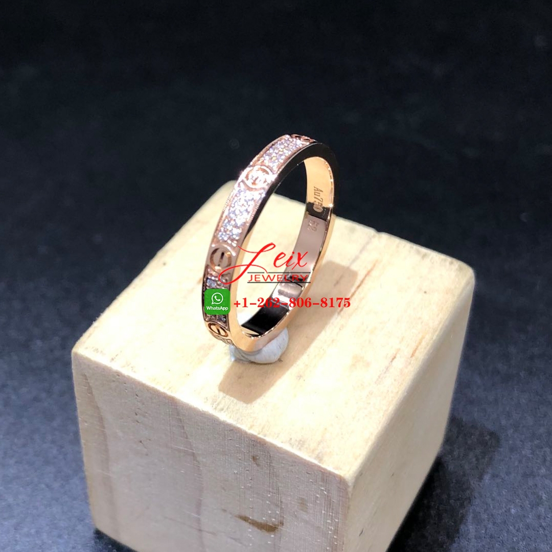 Cartier LOVE 18k Rose Gold Pave Diamond 2.6MM Band Small Model Ring (1) Cartier LOVE 18k Rose Gold Pave Diamond 2.6MM Band Small Model Ring