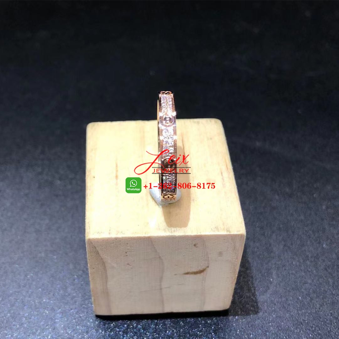 Cartier LOVE 18k Rose Gold Pave Diamond 2.6MM Band Small Model Ring (2) Cartier LOVE 18k Rose Gold Pave Diamond 2.6MM Band Small Model Ring