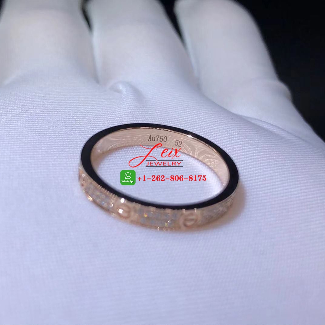 Cartier LOVE 18k Rose Gold Pave Diamond 2.6MM Band Small Model Ring (3) Cartier LOVE 18k Rose Gold Pave Diamond 2.6MM Band Small Model Ring