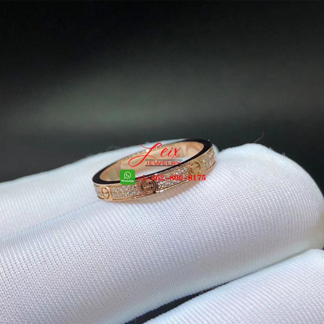 Cartier LOVE 18k Rose Gold Pave Diamond 2.6MM Band Small Model Ring Cartier LOVE 18k Rose Gold Pave Diamond 2.6MM Band Small Model Ring