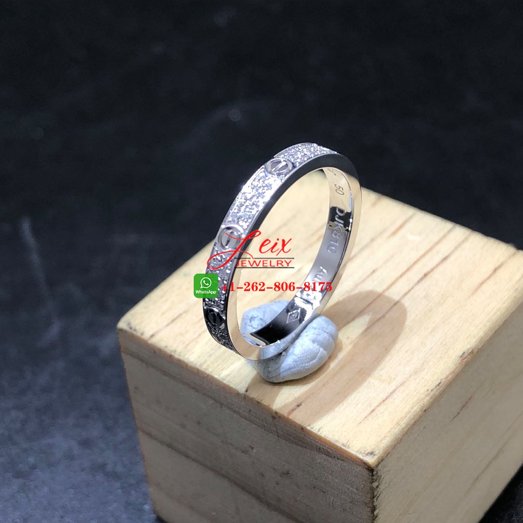 Cartier LOVE 18k White Gold Diamond-paved 2.6MM Band Small Model Ring (2) Cartier LOVE 18k White Gold Diamond-paved 2.6MM Band Small Model Ring