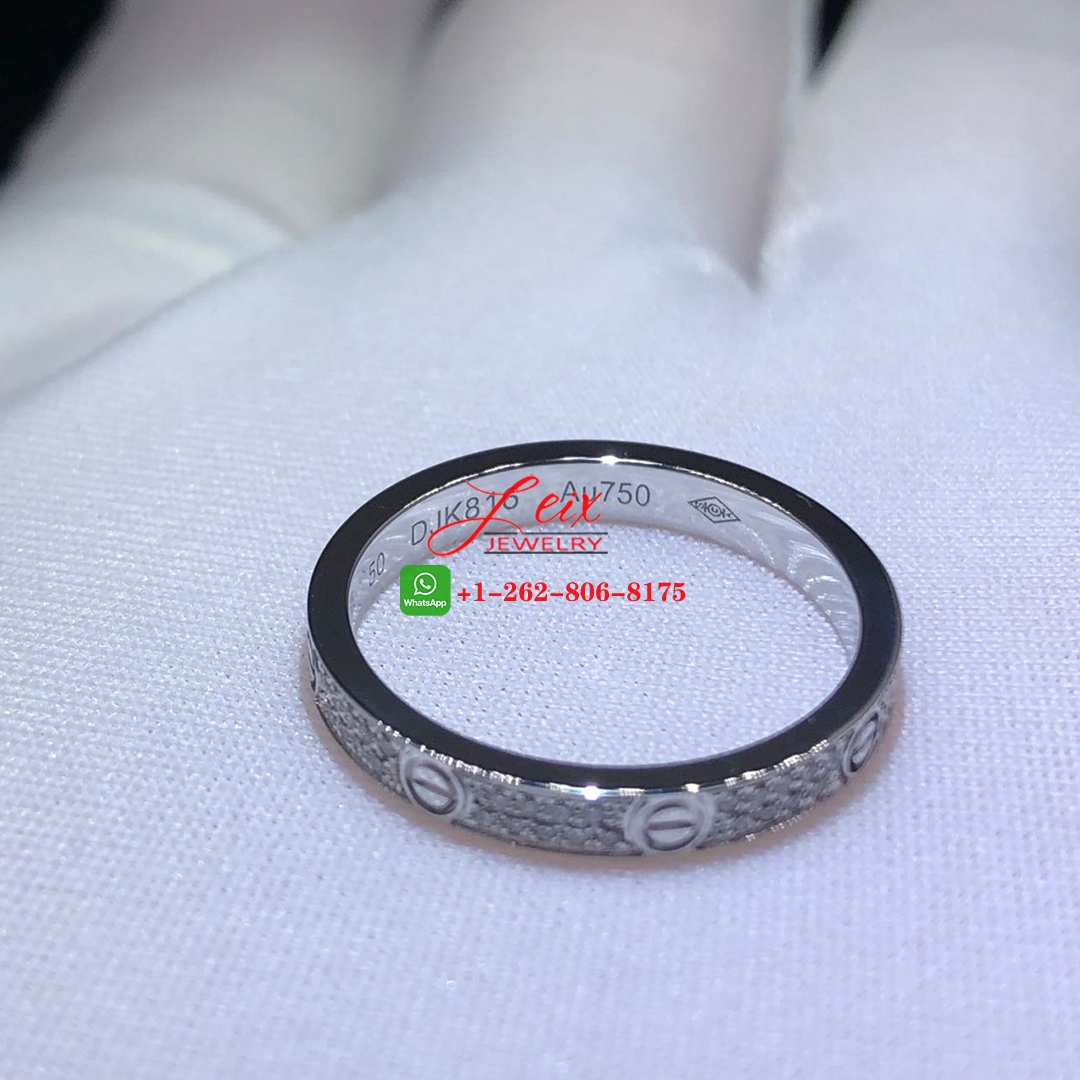 Cartier LOVE 18k White Gold Diamond-paved 2.6MM Band Small Model Ring (5) Cartier LOVE 18k White Gold Diamond-paved 2.6MM Band Small Model Ring