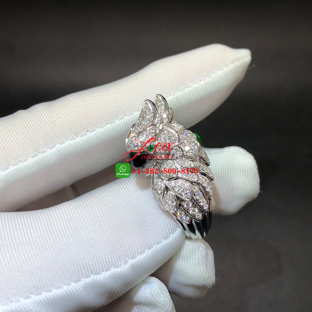 Cartier Les Oiseaux Libérés 18k White Gold Emearls and Diamonds Parrot Ring (3) Cartier Les Oiseaux Libérés 18k White Gold Emearls and Diamonds Parrot Ring