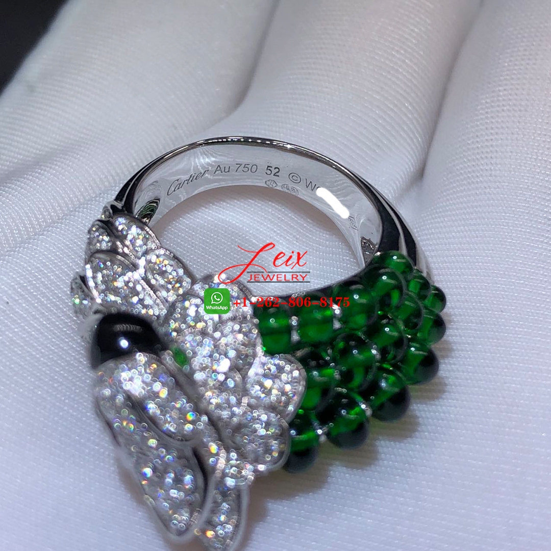 Cartier Les Oiseaux Libérés 18k White Gold Emearls and Diamonds Parrot Ring (4) Cartier Les Oiseaux Libérés 18k White Gold Emearls and Diamonds Parrot Ring