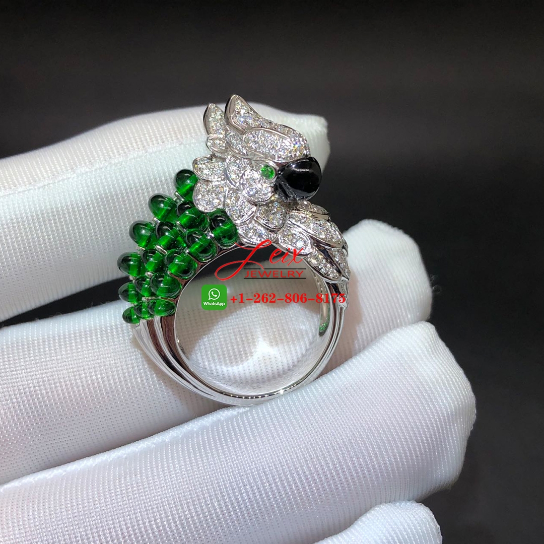 Cartier Les Oiseaux Libérés 18k White Gold Emearls and Diamonds Parrot Ring Cartier Les Oiseaux Libérés 18k White Gold Emearls and Diamonds Parrot Ring