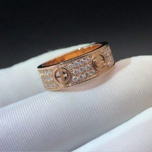 Cartier Love 18K Rose Gold Full Diamond-Paved 6.5MM Band Ring