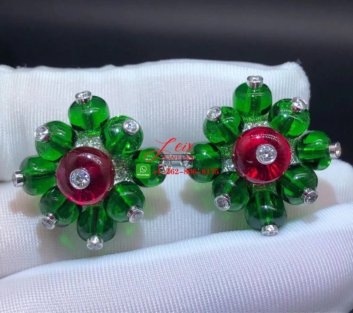 Cartier Platinum Emeralds Beads, Ruby Beads & Diamond High Jewelry Earrings (1) Cartier Platinum Emeralds Beads, Ruby Beads & Diamond High Jewelry Earrings