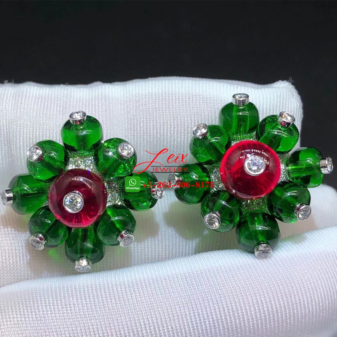 Cartier Platinum Emeralds Beads, Ruby Beads & Diamond High Jewelry Earrings Cartier Platinum Emeralds Beads, Ruby Beads & Diamond High Jewelry Earrings