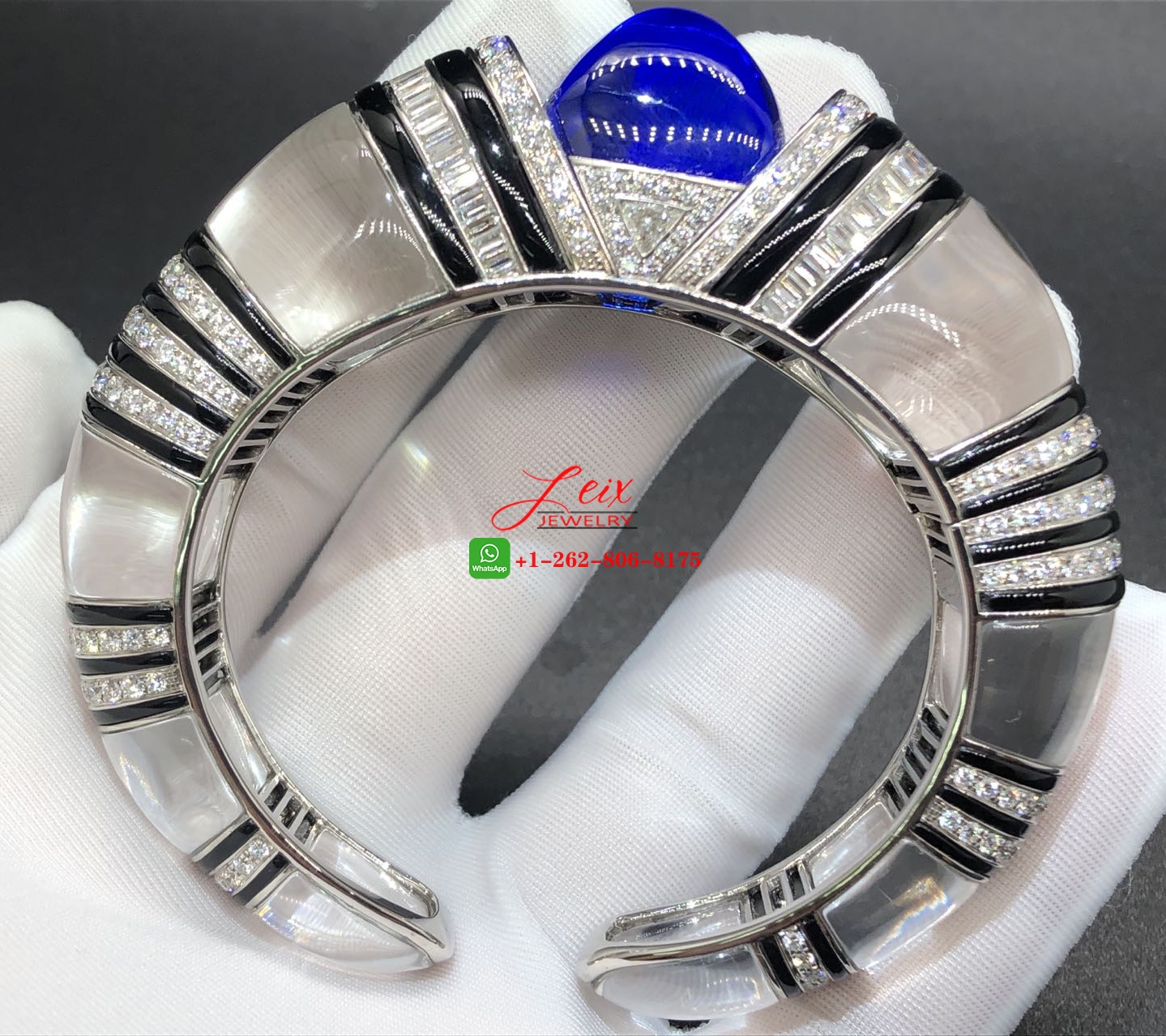 Cartier Royal High Jewelry 18K White Gold Tanzanite, Rock Crystal and Onyx Bracelet (6) Cartier Royal High Jewelry 18K White Gold Tanzanite, Rock Crystal and Onyx Bracelet