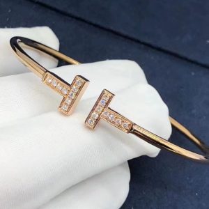 Custom Tiffany 18k Rose Gold Diamond T Wire Bracelet