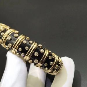 Custom Tiffany & Co. Schlumberger 18k Yellow Gold Black Enamel Diamond Bracelet