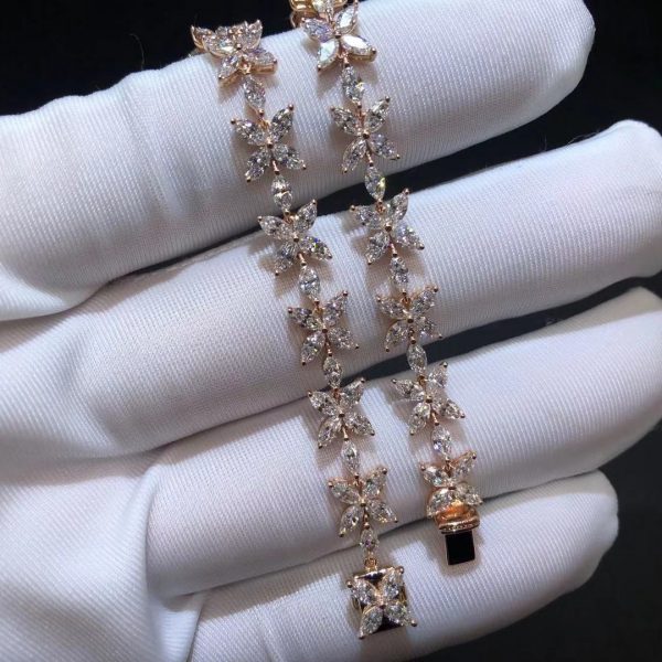 Inspired Tiffany Victoria Cluster 18K Rose Gold Marquise Diamonds Tennis Bracelet