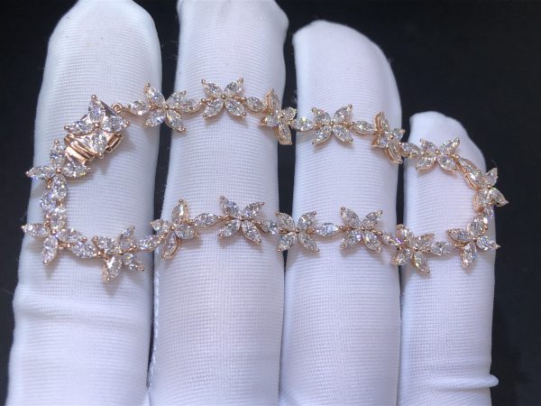 Inspired Tiffany Victoria Cluster 18K Rose Gold Marquise Diamonds Tennis Bracelet