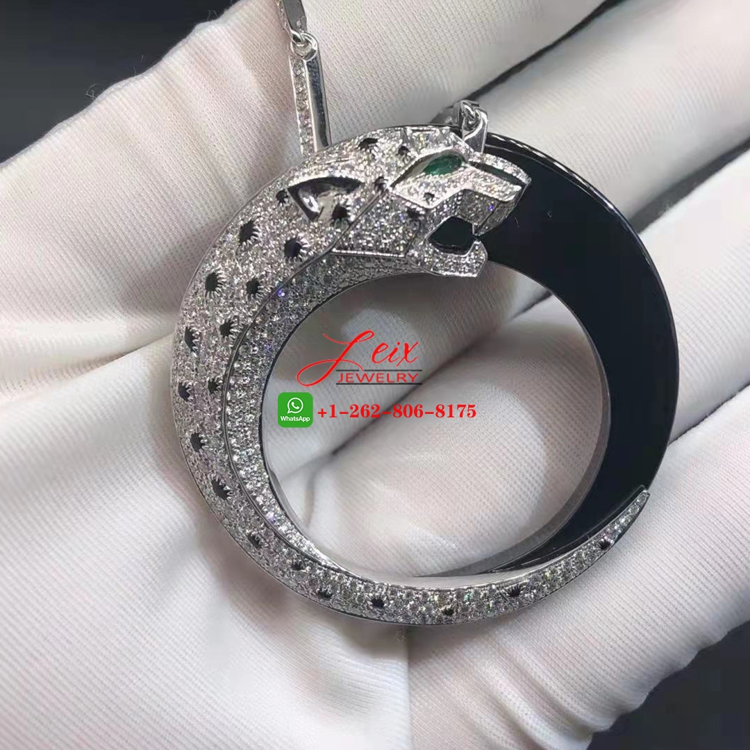 Panthère de Cartier 18K White Gold 6.05Ct Diamonds Black Ceramic Necklace (3) Panthère de Cartier 18K White Gold 6.05Ct Diamonds Black Ceramic Necklace