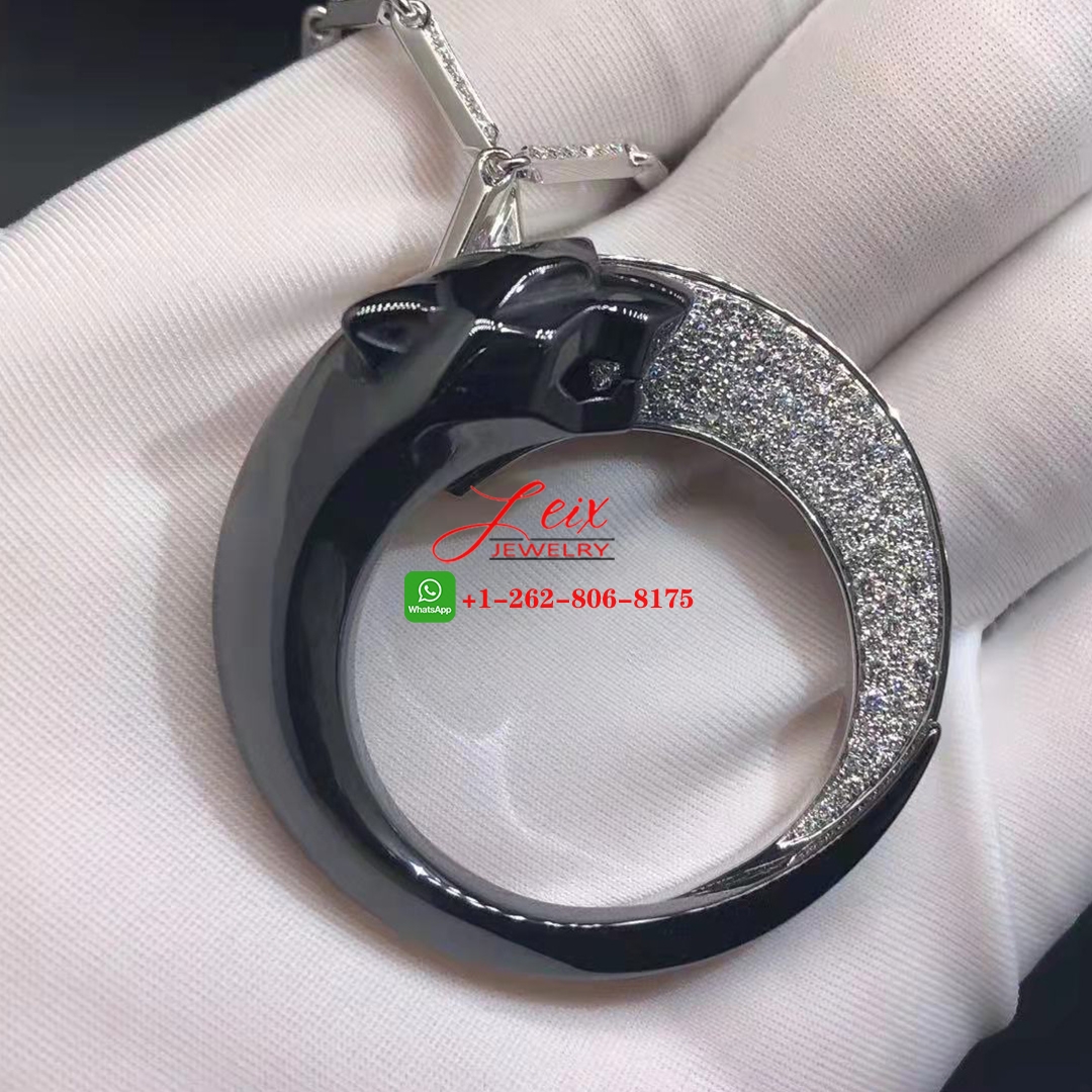 Panthère de Cartier 18K White Gold 6.05Ct Diamonds Black Ceramic Necklace (4) Panthère de Cartier 18K White Gold 6.05Ct Diamonds Black Ceramic Necklace