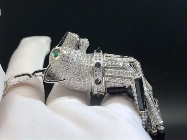 Panthère de Cartier 18k White Gold Emeralds, Onyx & 17.43ct Diamonds Tassel Necklace