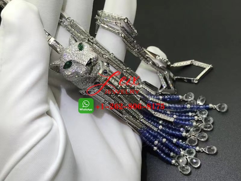 Panthere de Cartier High Jewelry 18k White Gold Sapphires & Full Pave Diamond Tassel Necklace (2) Panthere de Cartier High Jewelry 18k White Gold Sapphires & Full Pave Diamond Tassel Necklace