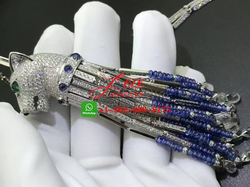 Panthere de Cartier High Jewelry 18k White Gold Sapphires & Full Pave Diamond Tassel Necklace (3) Panthere de Cartier High Jewelry 18k White Gold Sapphires & Full Pave Diamond Tassel Necklace