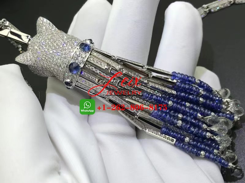 Panthere de Cartier High Jewelry 18k White Gold Sapphires & Full Pave Diamond Tassel Necklace (4) Panthere de Cartier High Jewelry 18k White Gold Sapphires & Full Pave Diamond Tassel Necklace