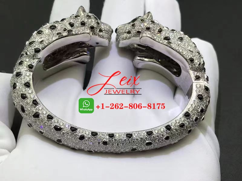 Panthere de Cartier Platinum Double Panthere Head Full Pave Diamond High Jewelry Bracelet (1) Panthere de Cartier Platinum Double Panthere Head Full Pave Diamond High Jewelry Bracelet