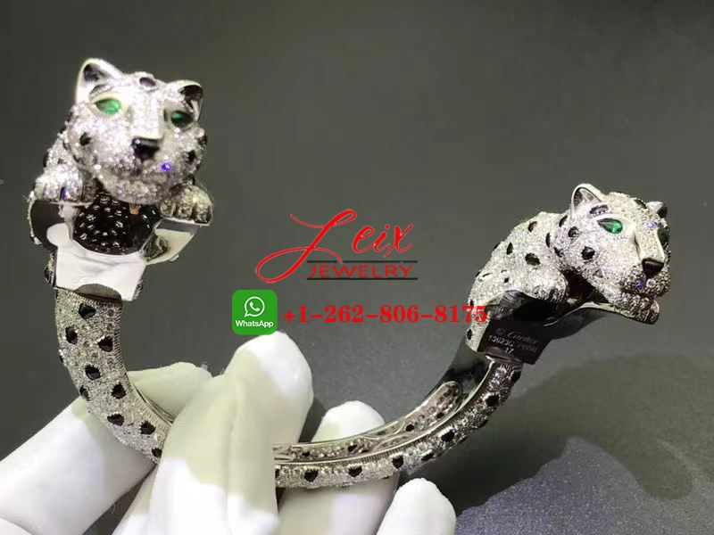 Panthere de Cartier Platinum Double Panthere Head Full Pave Diamond High Jewelry Bracelet (2) Panthere de Cartier Platinum Double Panthere Head Full Pave Diamond High Jewelry Bracelet