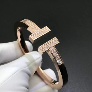 Tiffany 18k Rose Gold Pavé Diamond T Square Bracelet