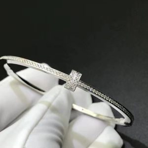 Tiffany 18k White Gold Diamond Hinged T Wire Bangle Bracelet