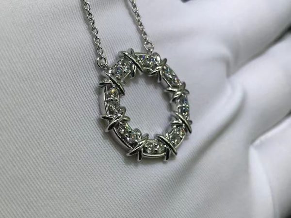 Tiffany & Co. Schlumberger Platinum Sixteen Diamond Circle Pendant Necklace