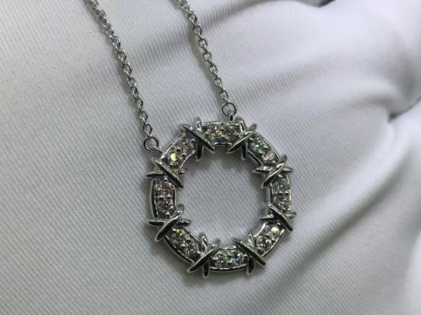 Tiffany & Co. Schlumberger Platinum Sixteen Diamond Circle Pendant Necklace