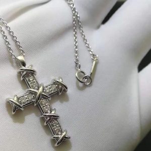 Tiffany & Co. Schlumberger Platinum Ten Diamonds Cross Pendant
