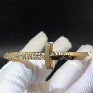 Tiffany T 18k Yellow Gold T1 Wide Diamond Hinged Bangle Bracelet