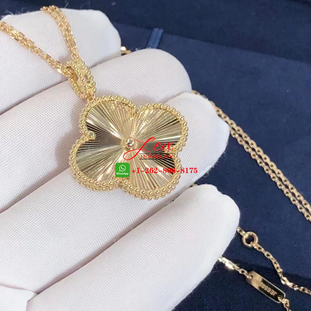 VCA Magic Alhambra 1 Motif Guilloché 18k Yellow Gold Long Necklace (1) VCA Magic Alhambra 1 Motif Guilloché 18k Yellow Gold Long Necklace