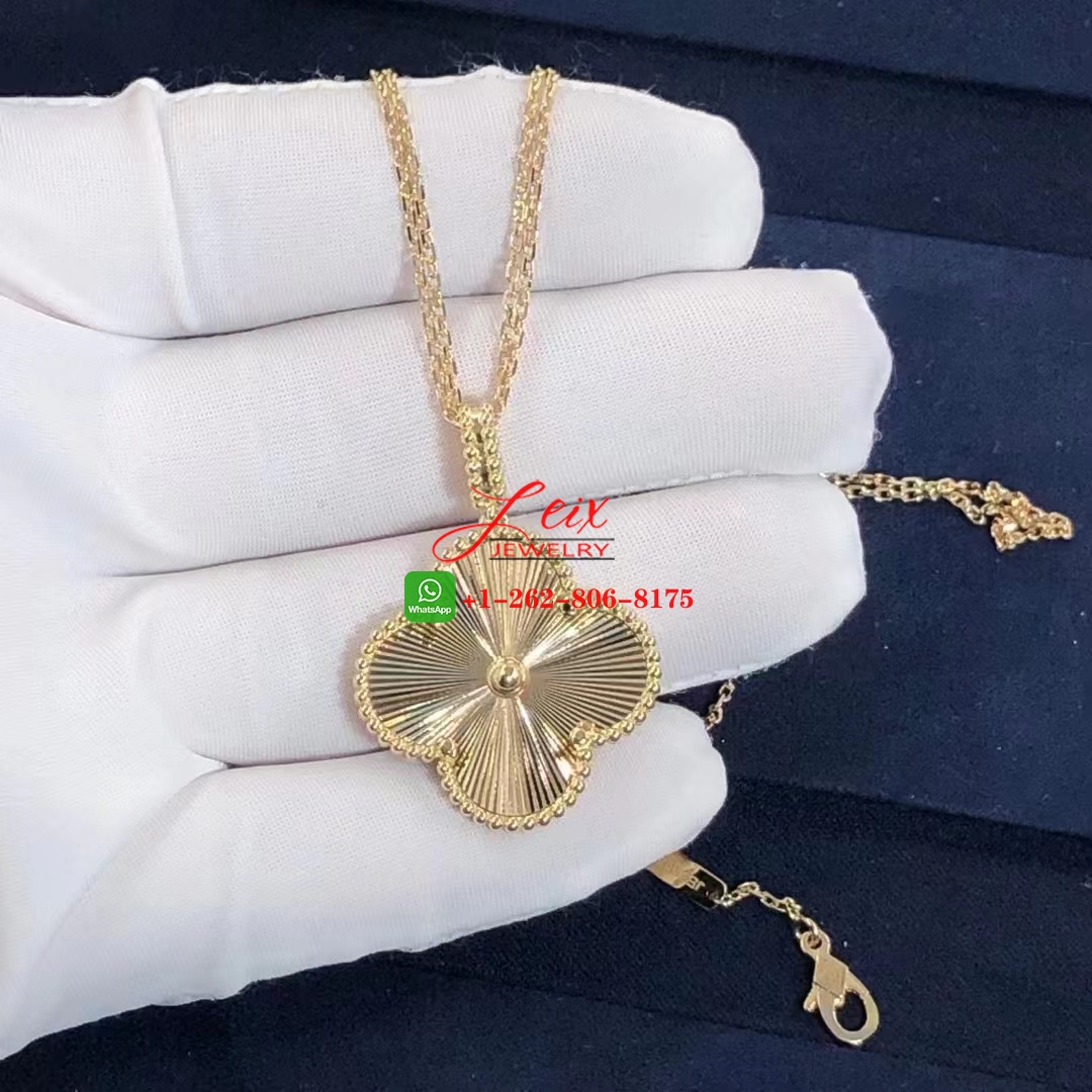 VCA Magic Alhambra 1 Motif Guilloché 18k Yellow Gold Long Necklace (2) VCA Magic Alhambra 1 Motif Guilloché 18k Yellow Gold Long Necklace