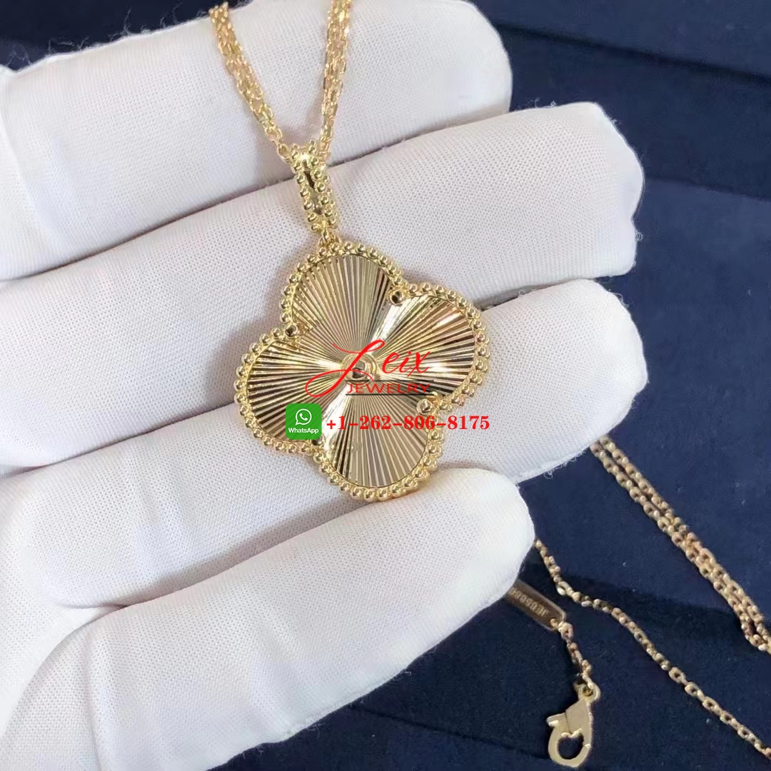 VCA Magic Alhambra 1 Motif Guilloché 18k Yellow Gold Long Necklace (4) VCA Magic Alhambra 1 Motif Guilloché 18k Yellow Gold Long Necklace