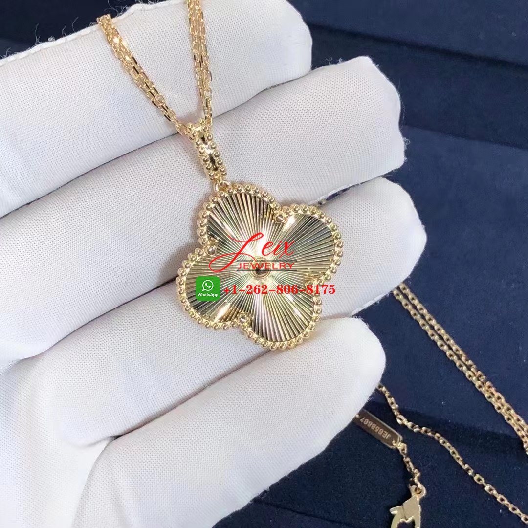 VCA Magic Alhambra 1 Motif Guilloché 18k Yellow Gold Long Necklace (5) VCA Magic Alhambra 1 Motif Guilloché 18k Yellow Gold Long Necklace