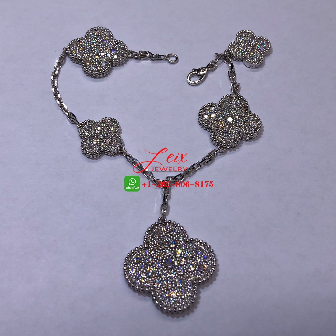 VCA Magic Alhambra 18K White Gold and 5.64 ct Diamonds 5 Motif Bracelet (1) VCA Magic Alhambra 18K White Gold and 5.64 ct Diamonds 5 Motif Bracelet