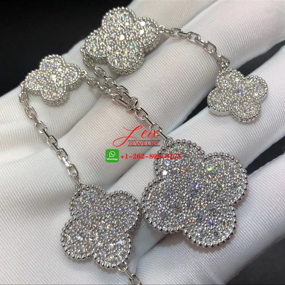 VCA Magic Alhambra 18K White Gold and 5.64 ct Diamonds 5 Motif Bracelet (2) VCA Magic Alhambra 18K White Gold and 5.64 ct Diamonds 5 Motif Bracelet