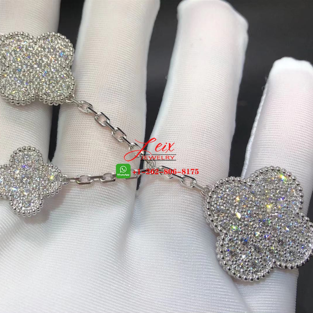 VCA Magic Alhambra 18K White Gold and 5.64 ct Diamonds 5 Motif Bracelet (3) VCA Magic Alhambra 18K White Gold and 5.64 ct Diamonds 5 Motif Bracelet