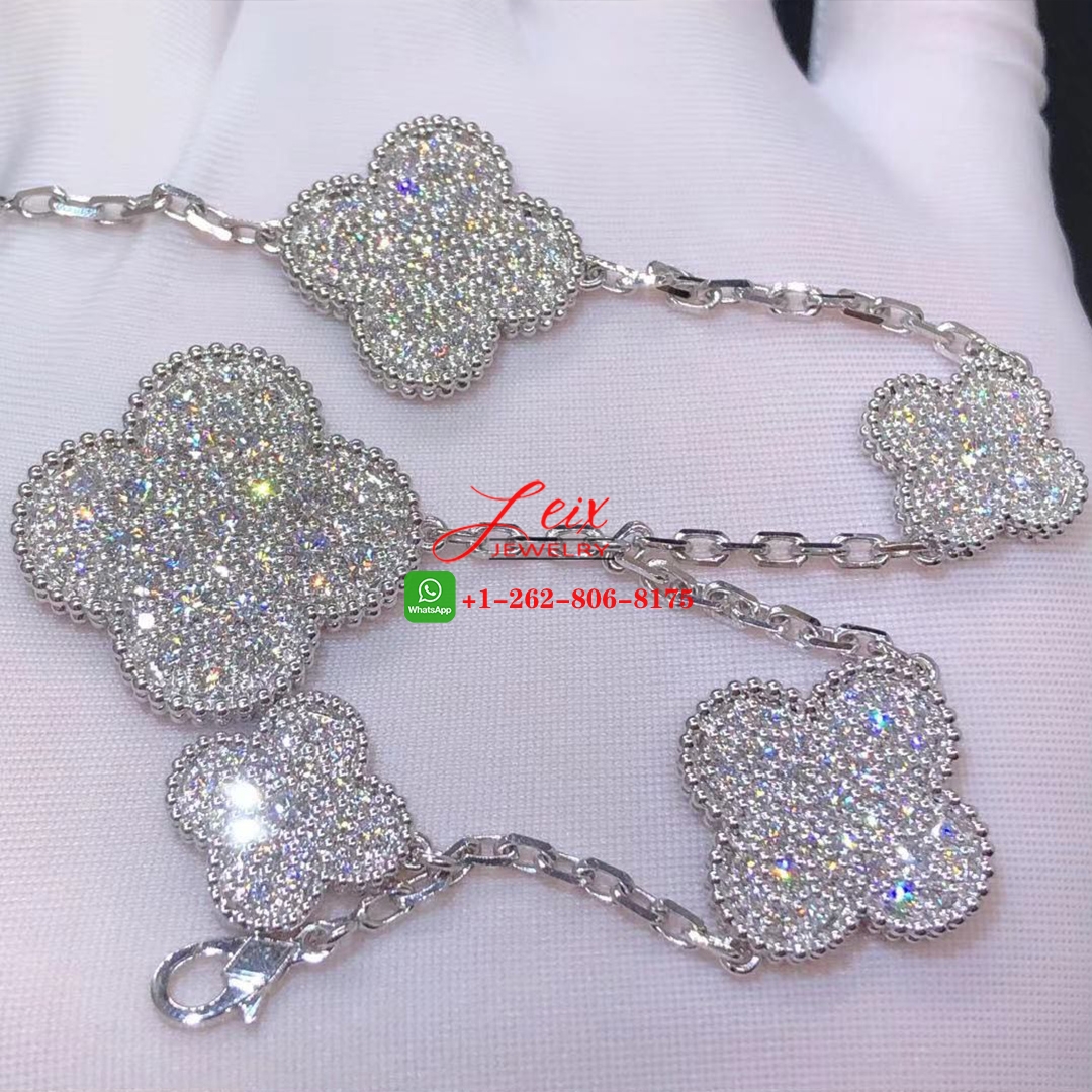 VCA Magic Alhambra 18K White Gold and 5.64 ct Diamonds 5 Motif Bracelet (4) VCA Magic Alhambra 18K White Gold and 5.64 ct Diamonds 5 Motif Bracelet