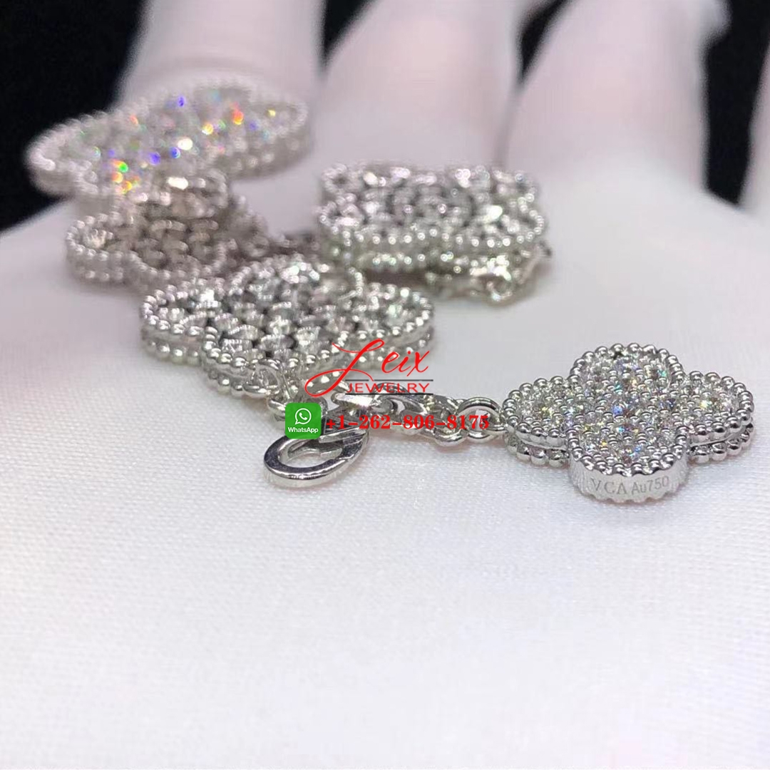 VCA Magic Alhambra 18K White Gold and 5.64 ct Diamonds 5 Motif Bracelet (6) VCA Magic Alhambra 18K White Gold and 5.64 ct Diamonds 5 Motif Bracelet