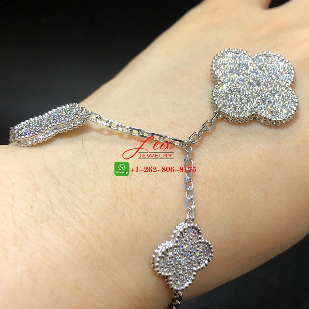 VCA Magic Alhambra 18K White Gold and 5.64 ct Diamonds 5 Motif Bracelet (7) VCA Magic Alhambra 18K White Gold and 5.64 ct Diamonds 5 Motif Bracelet