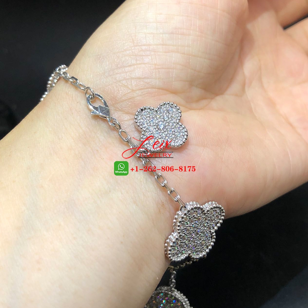 VCA Magic Alhambra 18K White Gold and 5.64 ct Diamonds 5 Motif Bracelet (8) VCA Magic Alhambra 18K White Gold and 5.64 ct Diamonds 5 Motif Bracelet