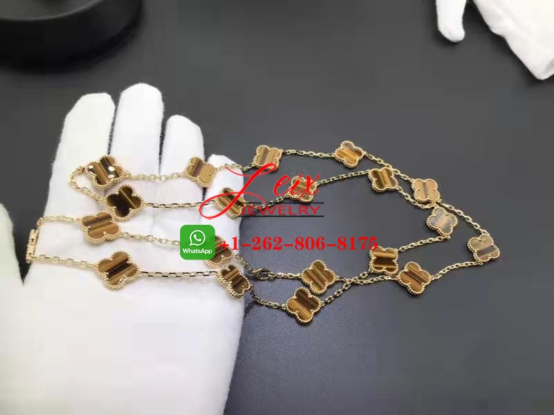 Van Cleef 18K Yellow Gold 20 Motifs Tiger's Eye Vintage Alhambra Long Necklace (4) Van Cleef 18K Yellow Gold 20 Motifs Tiger's Eye Vintage Alhambra Long Necklace