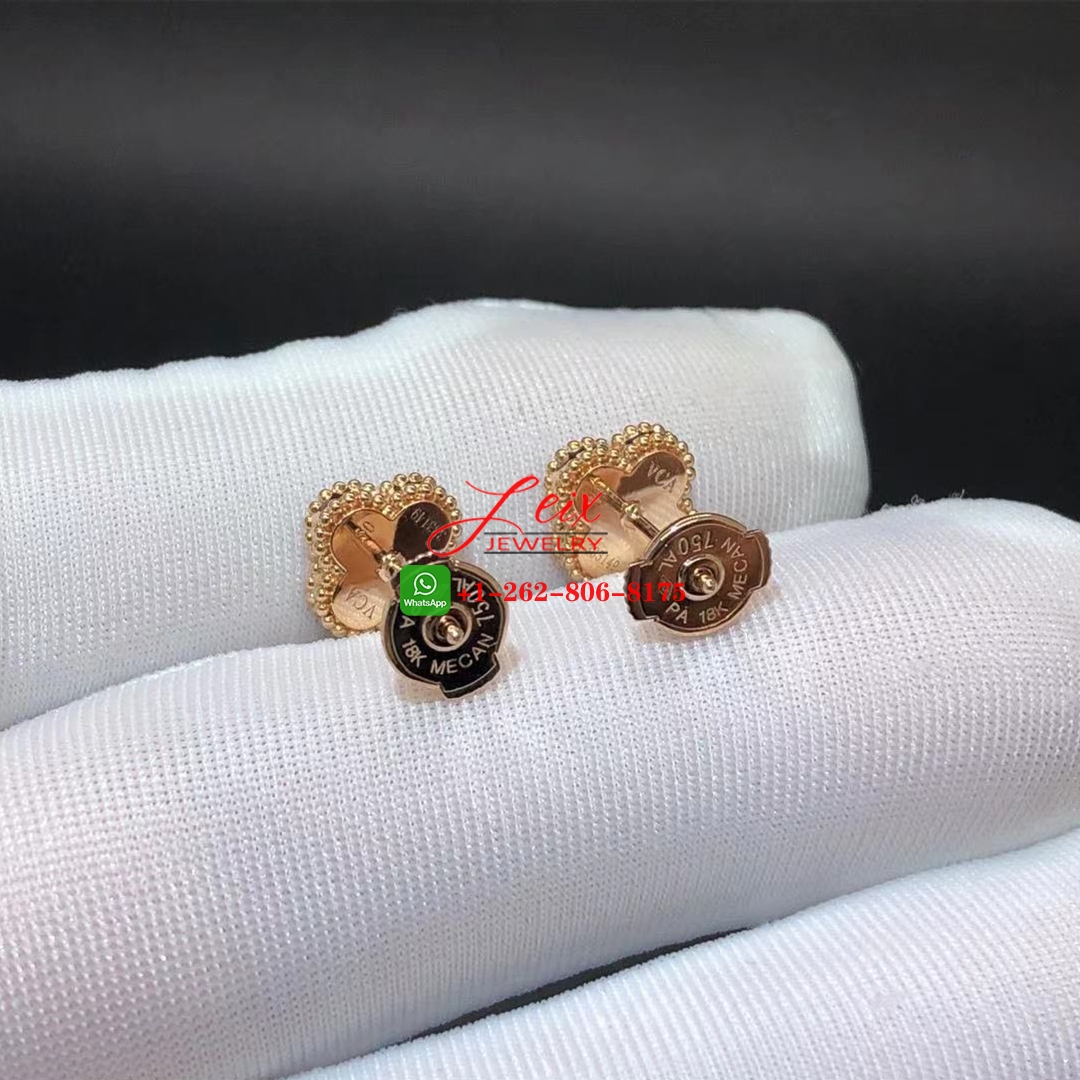 Van Cleef 18k Rose Gold Carnelian Sweet Alhambra Clover Earstuds Earrings (1) Van Cleef 18k Rose Gold Carnelian Sweet Alhambra Clover Earstuds Earrings