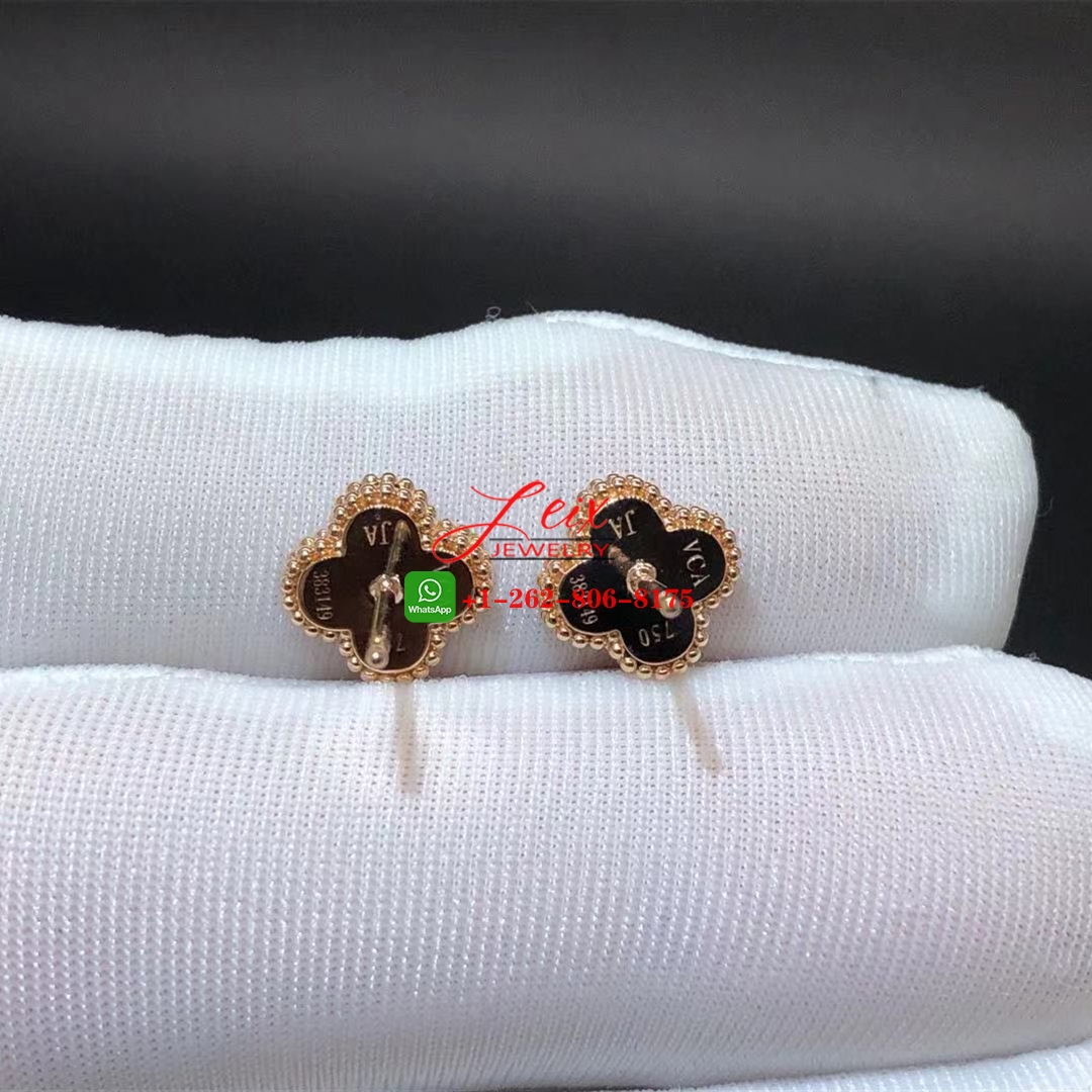 Van Cleef 18k Rose Gold Carnelian Sweet Alhambra Clover Earstuds Earrings (2) Van Cleef 18k Rose Gold Carnelian Sweet Alhambra Clover Earstuds Earrings