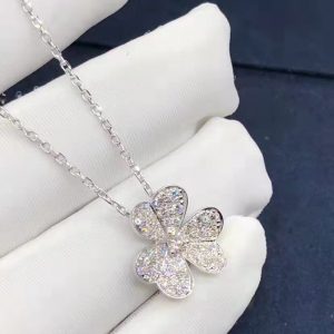 Van Cleef 18k White Gold 0.81ct Diamond Small Model Frivole Pendant Necklace