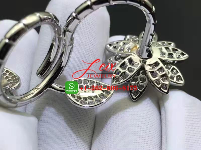 Van Cleef 18k White Gold 2.14ct Pave Diamond Lotus Between the Finger Ring Van Cleef & Arpels 18k White Gold 2.14ct Pave Diamond Lotus Between the Finger Ring