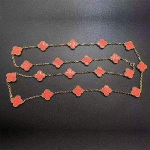 Van Cleef & Arpels 18K Yellow Gold Coral Vintage Alhambra 20 Motif Long Necklace